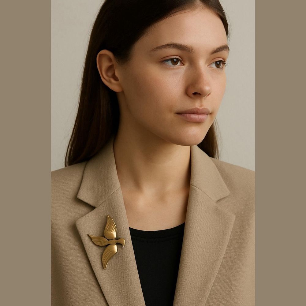 Bird Brooch Pin Unisex Silver 3 inch